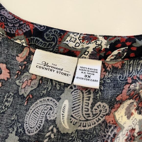 Vermont Country Store Maxi Dress 3X Button Lightweight Paisley Boho Elephant - Picture 7 of 12